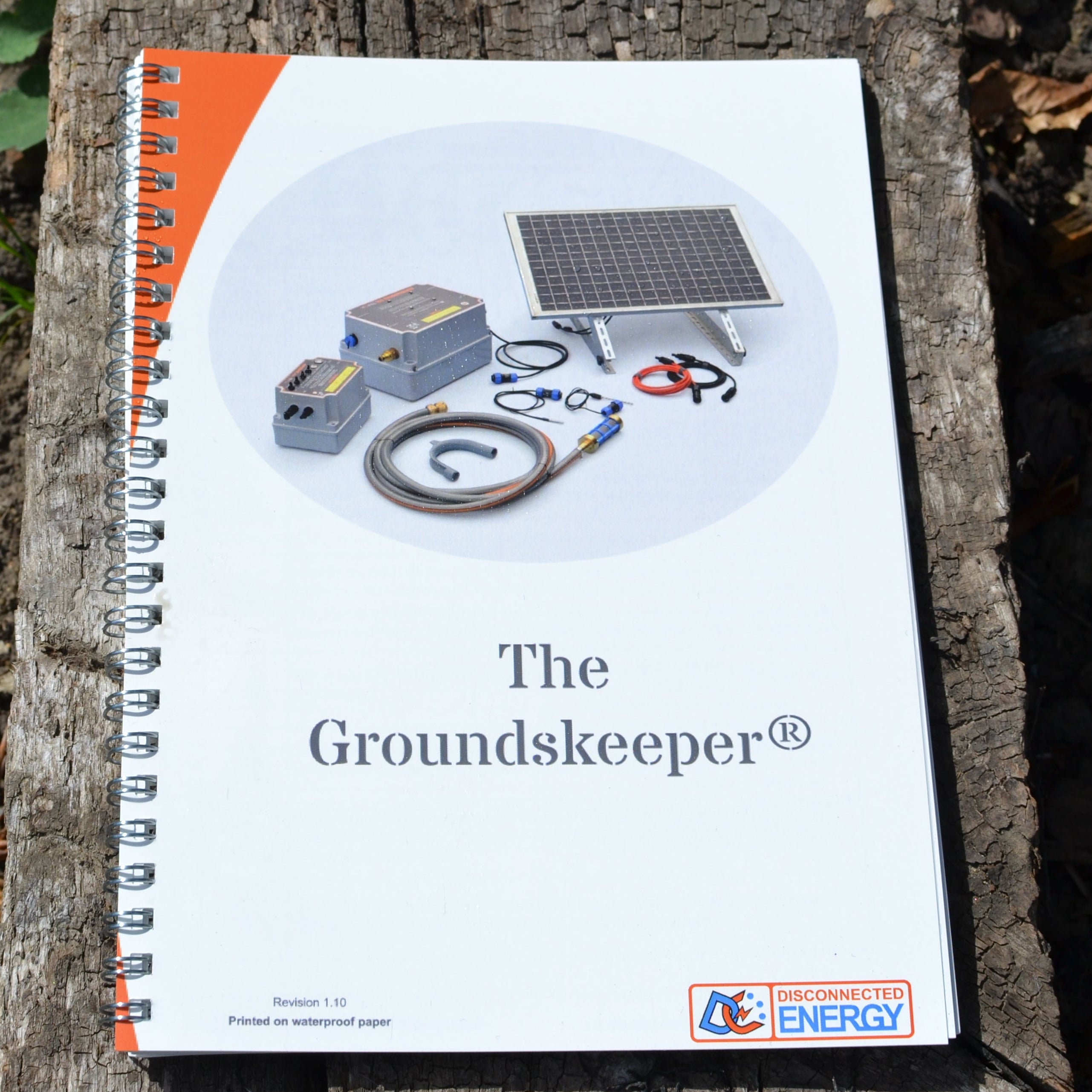Manual for 'The Groundskeeper' automatic watering system. Printed on waterproof paper. Fully intact after a good soaking with a watering can! 