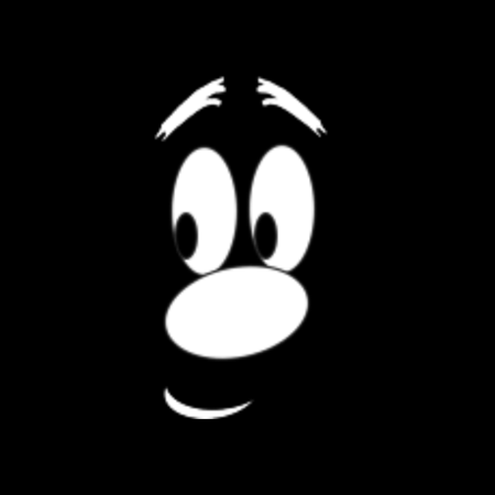 Bob, a cartoon character face with wide eyes and a smiling mouth on a black background